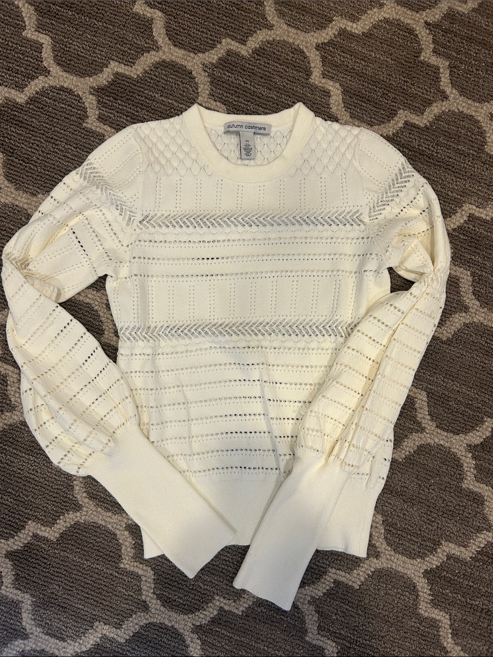 Autumn Cashmere Cream Openwork Crewneck Sweater